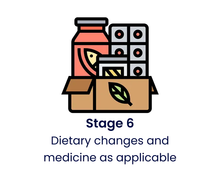 Dietary changes and medicine as applicable
