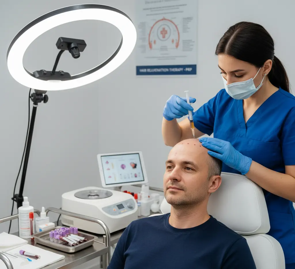 PRP therapy for hair loss — platelet-rich plasma injections to stimulate hair follicles