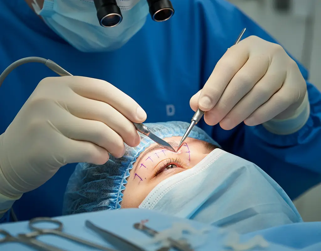 Upper eyelid blepharoplasty surgery to remove drooping eyelid skin for brighter eyes in Chennai