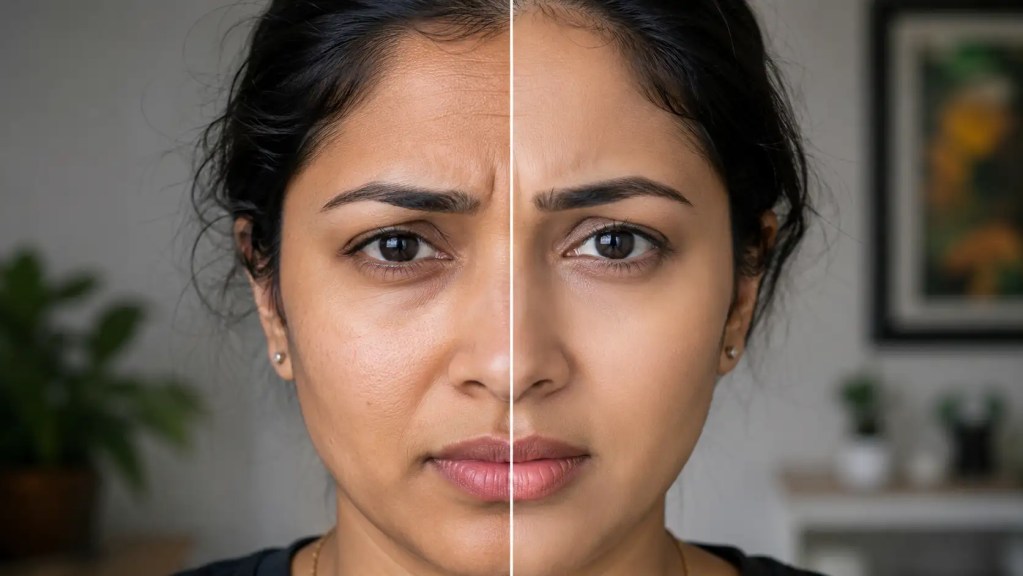 A real-world visual comparison showing pore tightening and natural expression lines preserved after a microdose botox treatment.