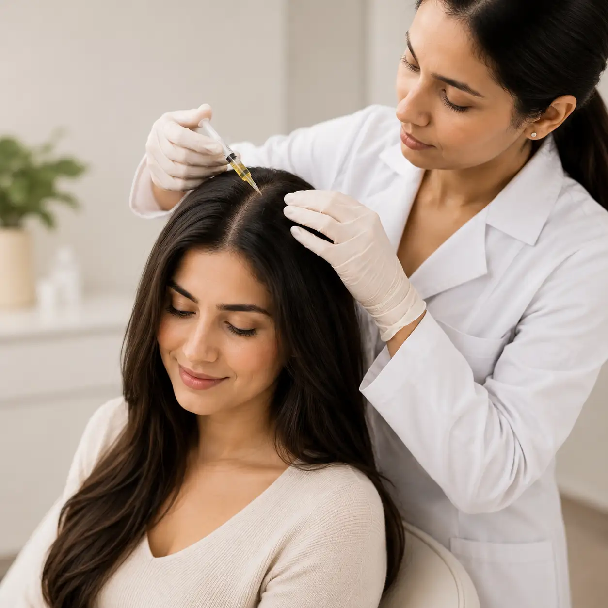 PRP hair treatment procedure at Maynee Clinic Chennai — platelet-rich plasma preparation