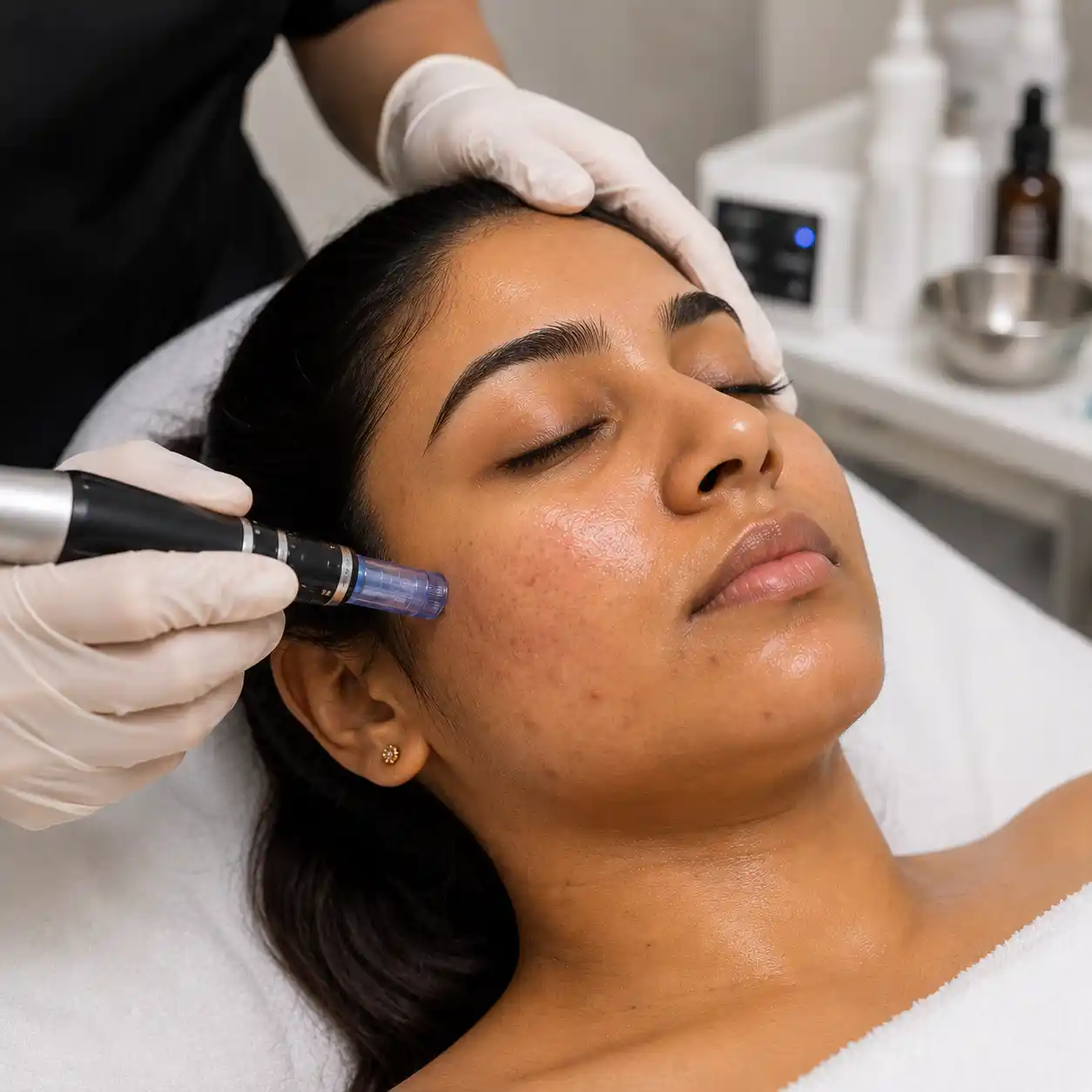 Microneedling RF treatment for acne scars