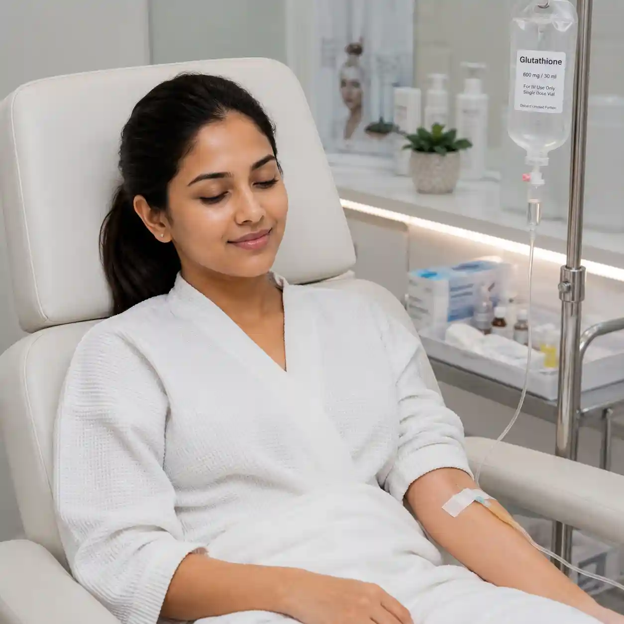 Glutathione treatment for skin brightening