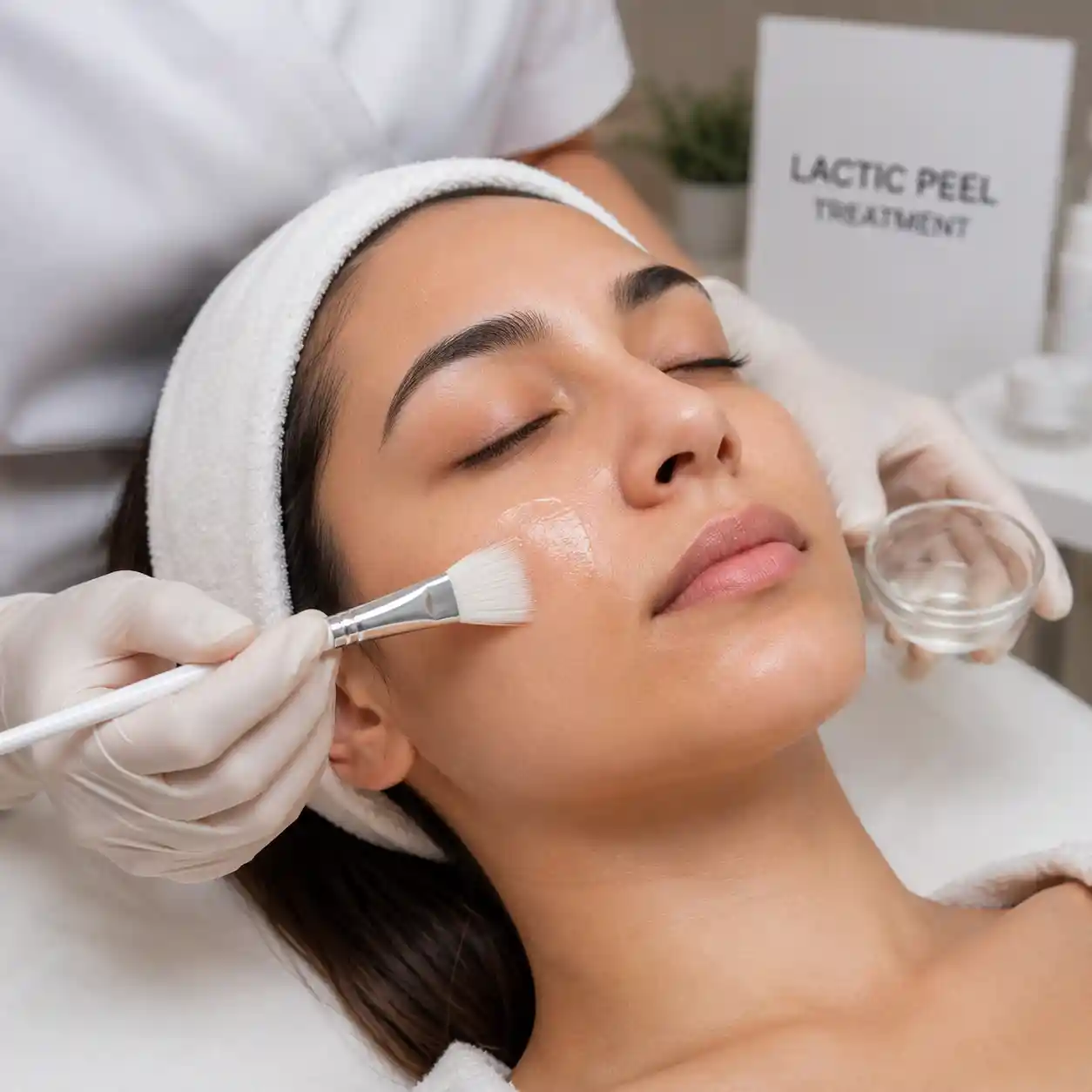 Lactic acid peel treatment being applied at Maynee Clinic Chennai