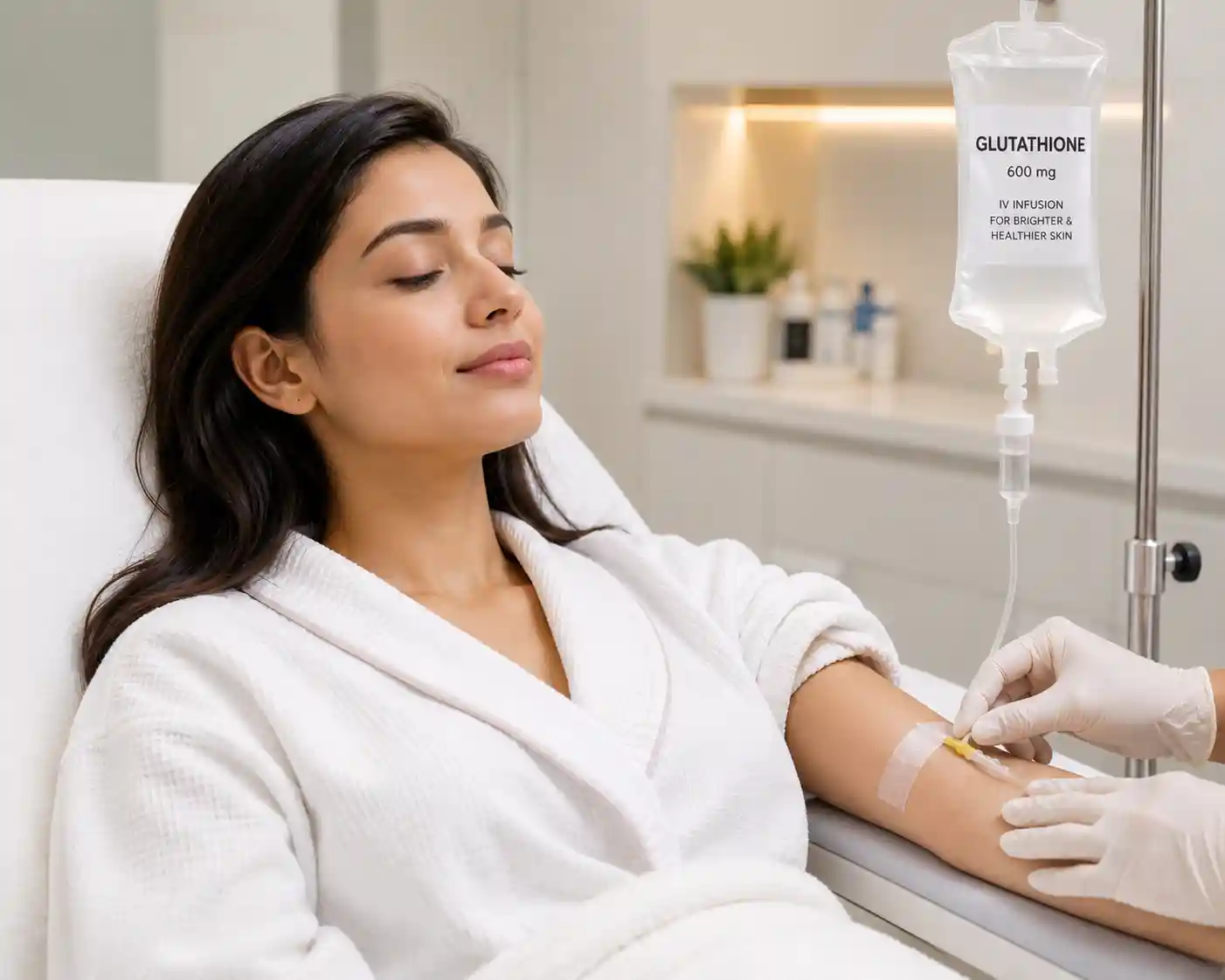 Glutathione treatment for skin brightening